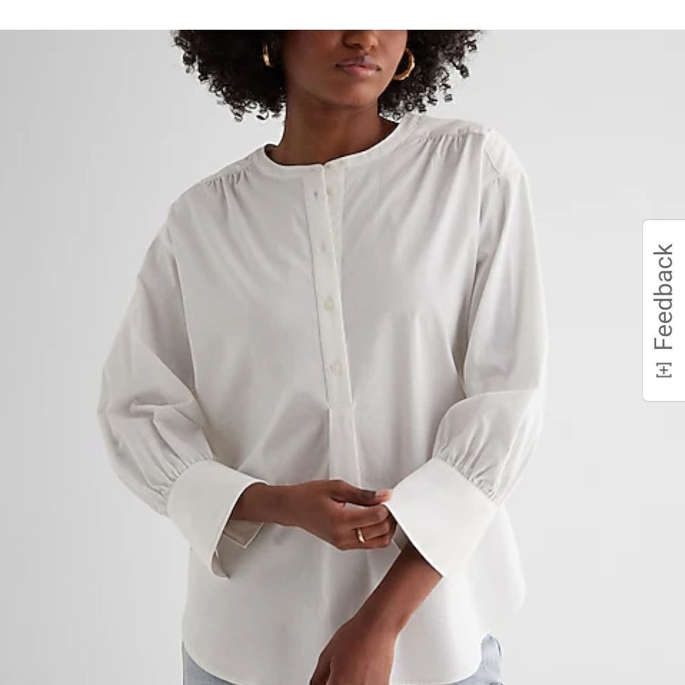 Gathered Sleeve Half Button Up Shirt